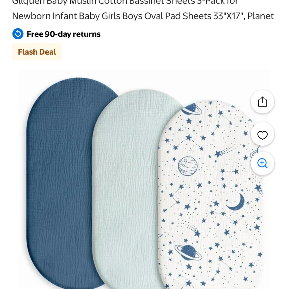 Baby Bassinet Sheets 3-Pack in Blue and White